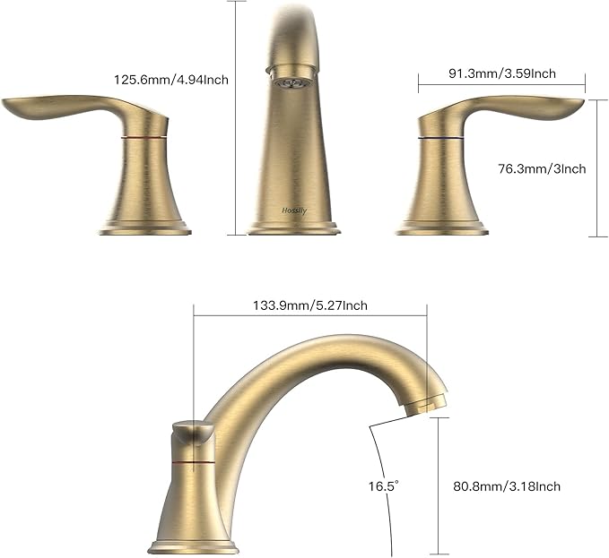 Bathroom Sink Faucet, Dual Handle Widespread Bathroom Faucet 3-Hole Design - Image 3