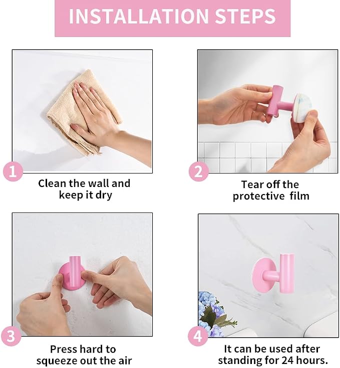 Vuzvuv Adhesive Hooks Pink SUS304 Stainless Steel - Image 5