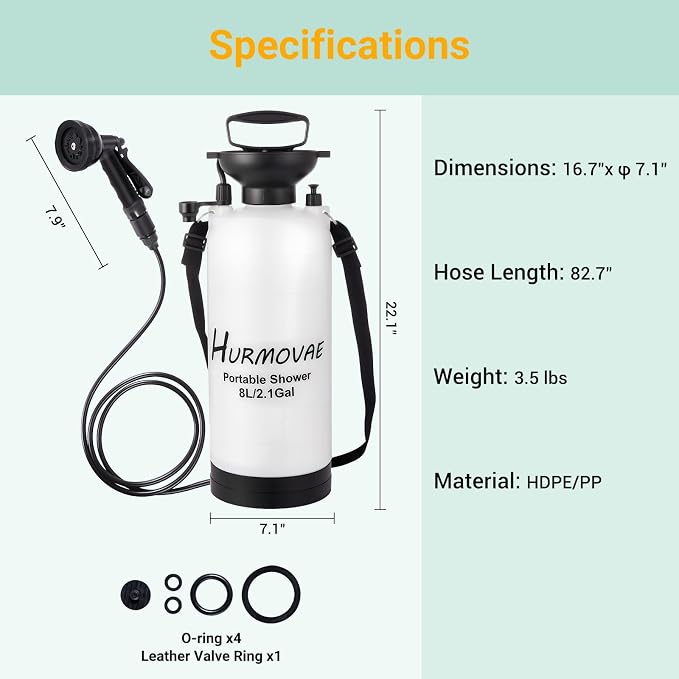 2.1 Gallon/8L Portable Shower–10 Spray Modes, Nylon Insulated Sleeve & No - Image 3