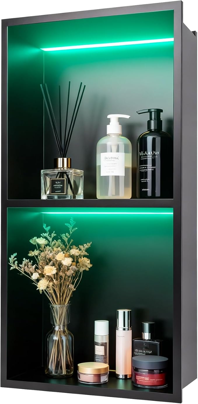 WICHEMI Stainless Steel Shower Niche 12" X 24", No Tile Needed Wall Niche by WICHEMI