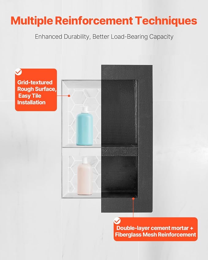VEVOR Shower Niche, Modern Soap & Shampoo Storage Organizer, Square Corners - Image 6