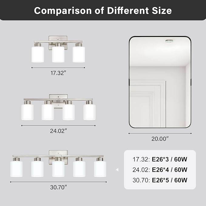 Brushed Nickel Bathroom Light Fixtures, 3-Light Modern Vanity Light Over Mirror - Image 5