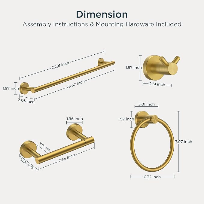 FORIOUS Bathroom Hardware Accessories Set, SUS304 Stainless Steel Towel Bar Set - Image 7
