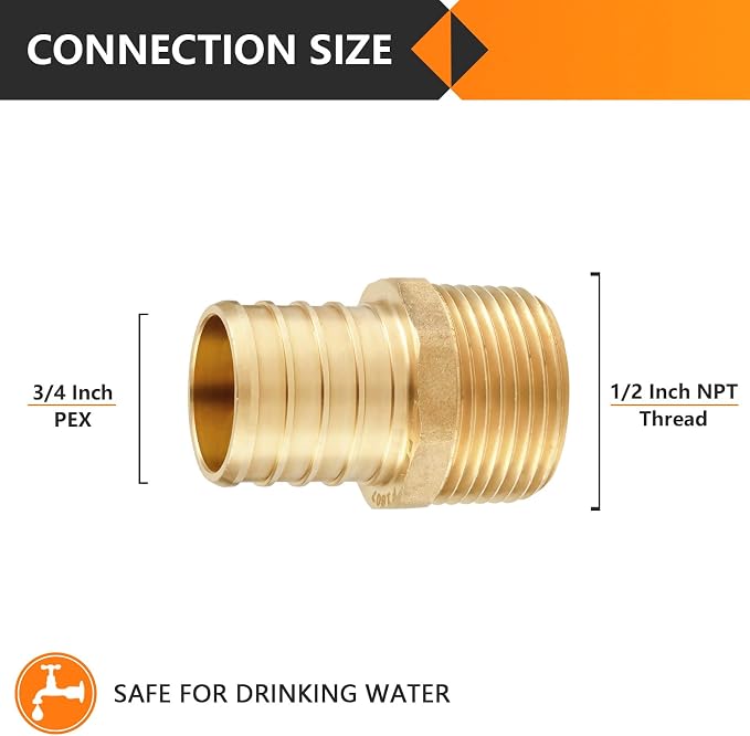 10-Pack HeSun PEX Fittings, 3/4" PEX x 1/2" Male NPT, Brass Crimp Male Adapter - Image 2