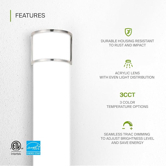 ASD LED 48" Vanity Flush Mount Light Fixture, Linear Bathroom Lighting Bar | - Image 3