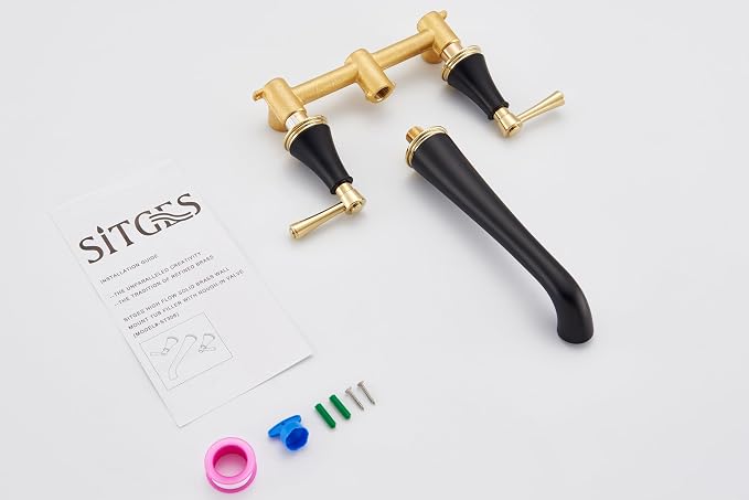 SITGES Polished Gold and Black Wall Mount Bathtub Faucet - Image 6