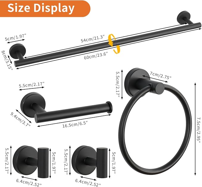 5-Piece Matte Black Bathroom Hardware Set, Towel Racks Set - Image 3