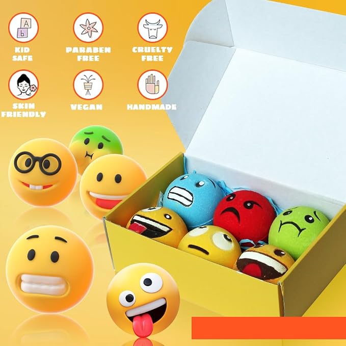 Large Emotion Face Bath Bombs Set of 6 – Fun Emoji-Inspired Spa Fizzies – - Image 3