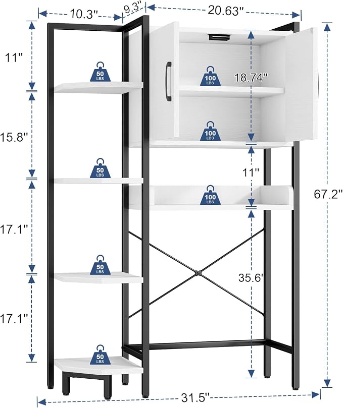 K2 Heavy Duty 7-Tier Over The Toilet Storage Cabinet（With Magnetic Doors & - Image 3
