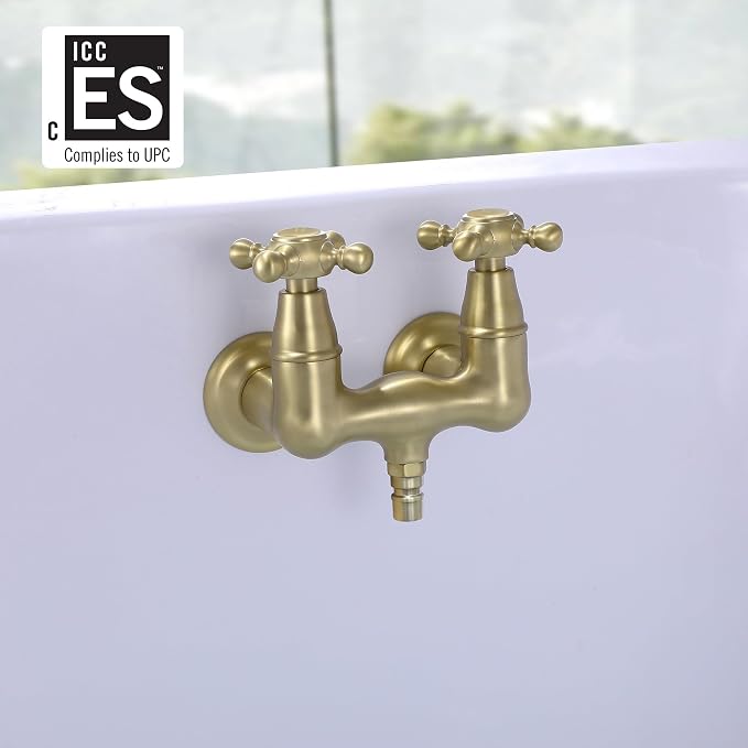 SUMERAIN 3-3/8" Tub Wall Mount Clawfoot Bathtub Faucet Two Cross Handles - Image 2