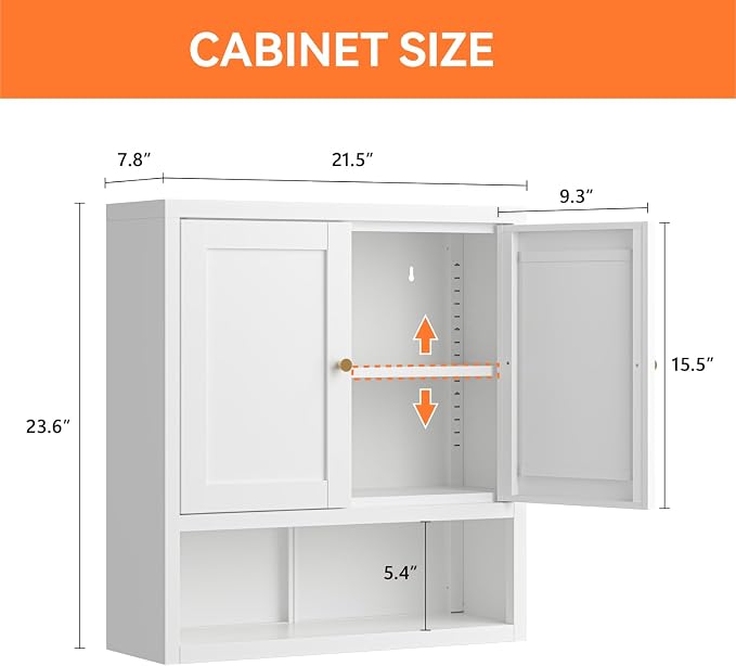 Metal Wall Cabinet, Over The Toilet Storage Cabinets, Wall Mounted Medicine - Image 3