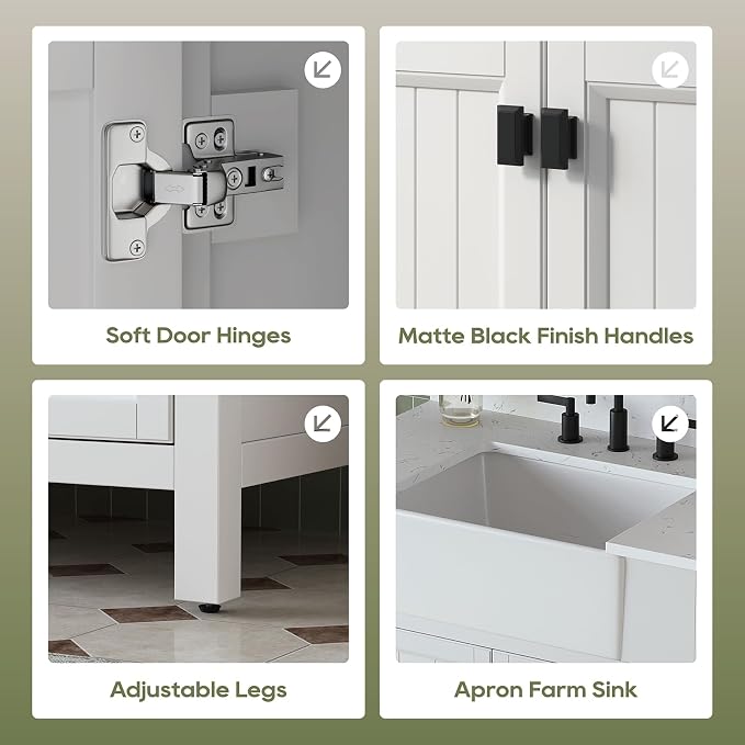 36 Inch Bathroom Vanity with Sink, Farmhouse Single Sink Bathroom Vanity with - Image 5