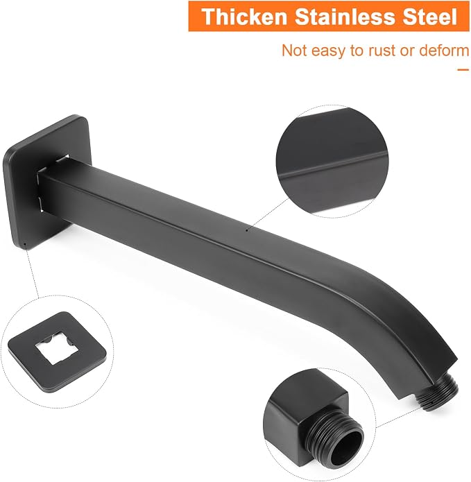 HarJue Shower Arm with Flange and Teflon Tape, Wall Mounted Square Shower Pipe - Image 3