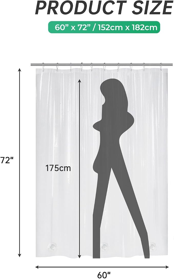 AmazerBath Plastic Shower Curtain, 60 x 72 Inches PEVA Heavy Duty Clear Shower - Image 6
