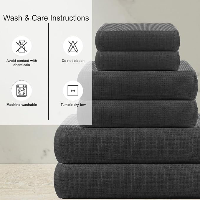 CASA COPENHAGEN Waffle Terry Towel 6Pcs Set, Cotton Extra Large Luxurious- Pine - Image 4