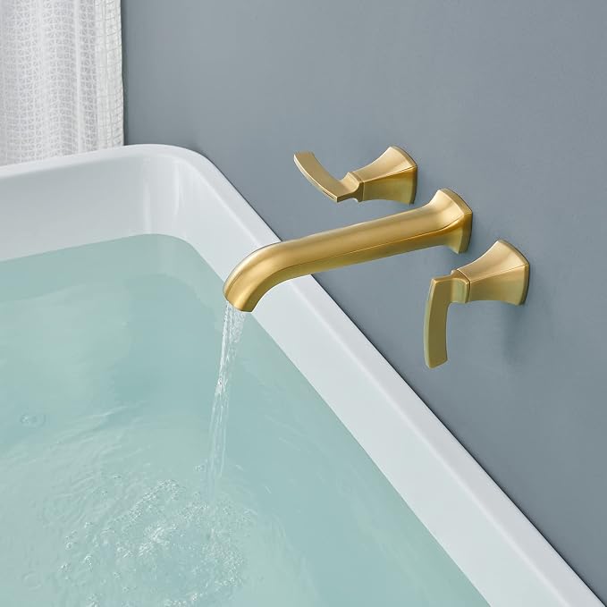 Wall Mount Tub Faucet High Flow Roman Tub Filler Long Spout Reach Brushed Gold - Image 3