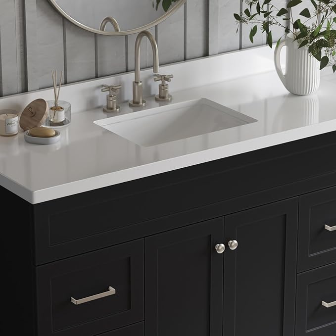 ARIEL 55" Black Bathroom Vanity 1.5" Edge Pure White Quartz Countertop & Splash - Image 4