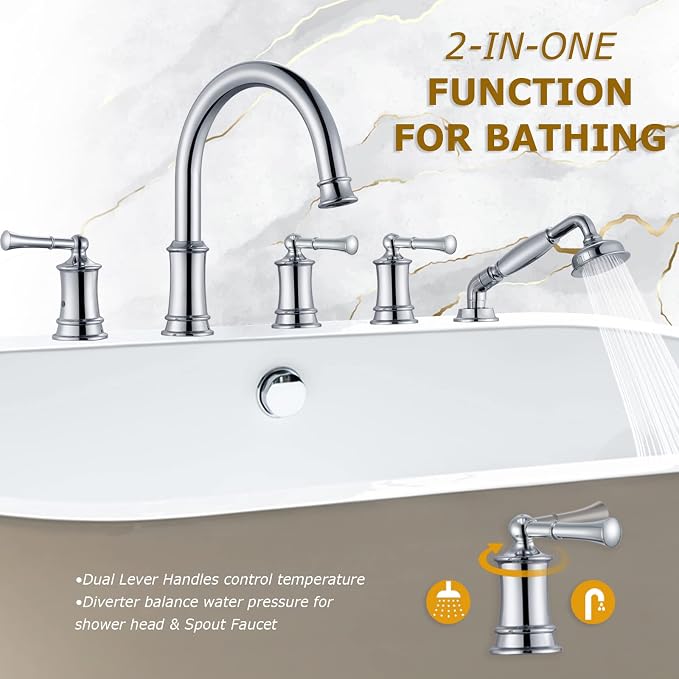 Roman Tub Faucet with Hand Shower, Antique Tub Shower Faucet Set with Valve - Image 2