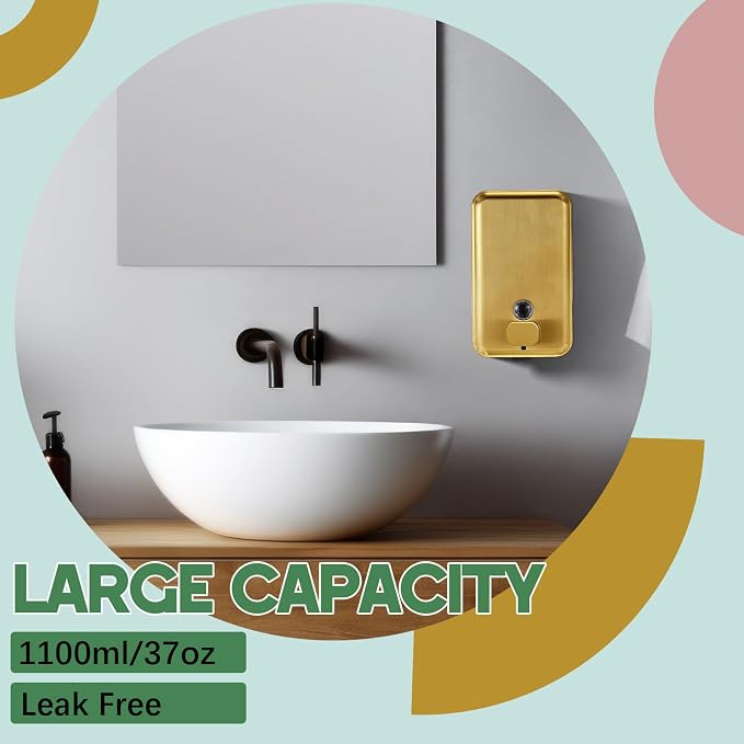 Maxdot 2 Pcs 37 oz/1100 ml Commercial Stainless Steel Soap Dispenser Wall Mount - Image 6