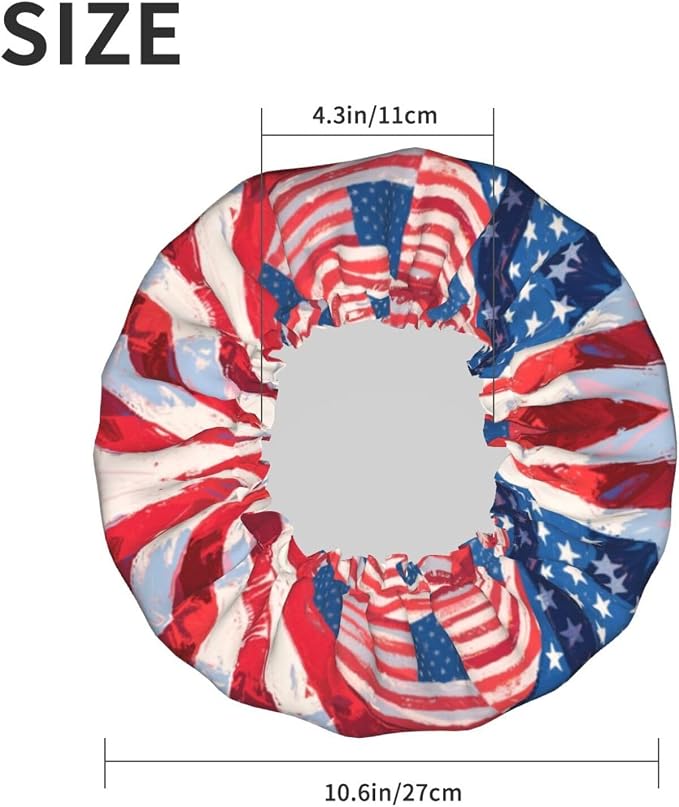 Double Layers Shower Cap for Women Girl, USA Flag Grunge Old American Flag Art - Image 6