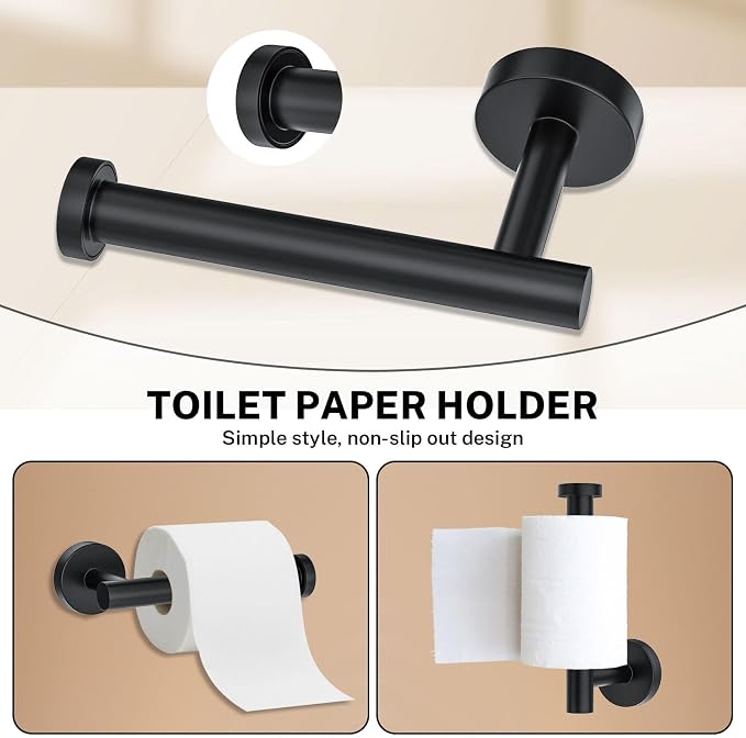 10 Pieces Towel Bar Set Matte Black Bathroom Hardware Set Includes 23.6 Inch - Image 3