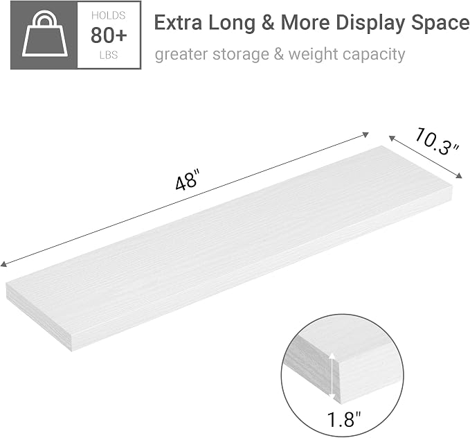 Vivelove Single Floating Shelves 48 Inches, 48 x 10 inch Deep x 1.8 in Thick - Image 3