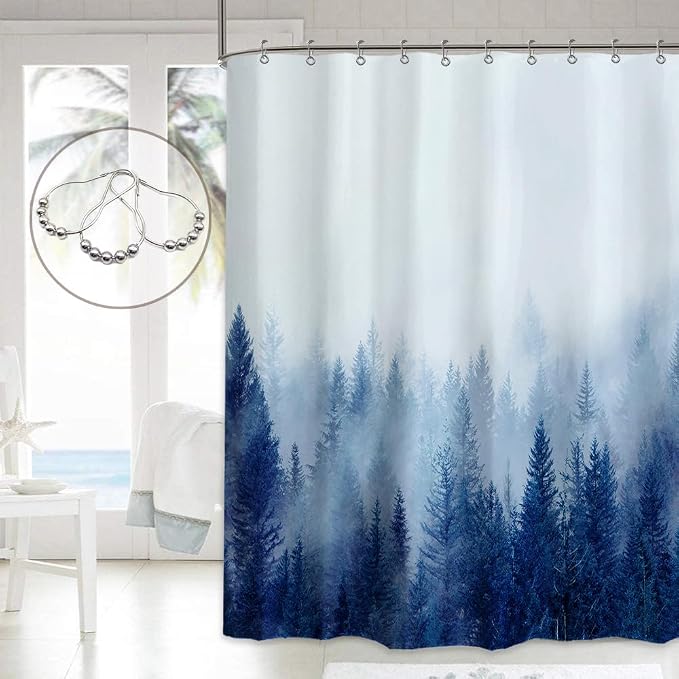 ORTIGIA 84 Inch Extra Wide Blue Misty Forest Shower Curtain by ORTIGIA
