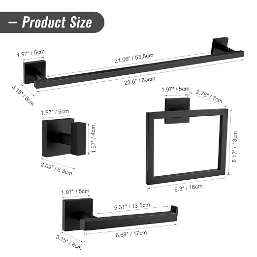 YACVCL Black Towel Bar Set 5-Piece Bathroom Hardware Accessories Set, SUS304 - Image 6