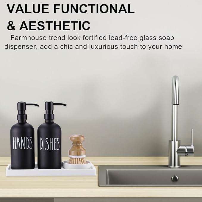 Glass Soap Dispenser for Kitchen, Farmhouse Dish &Hand Soap Dispenser Set - Image 2