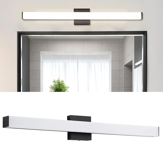 Bathroom Vanity Light Brushed Black Square LED 31.5 inch 24W 4000K Natural by Enjoyyourhealthylife