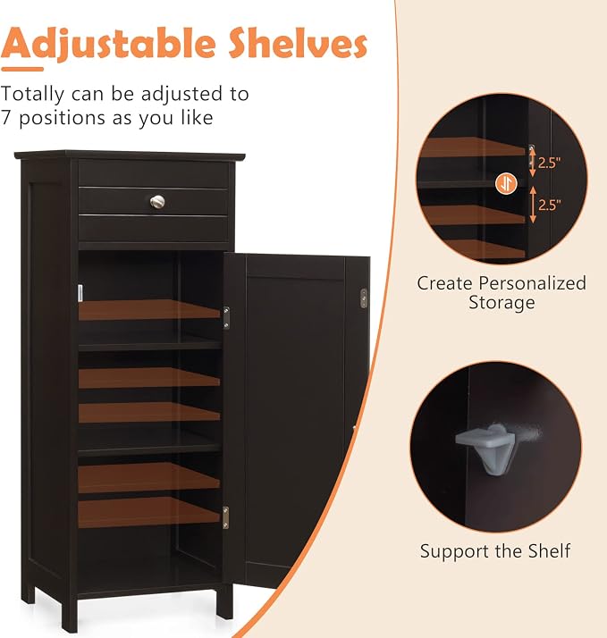 COSTWAY Bathroom Storage Cabinet, Single Door Floor Cabinet - Image 4