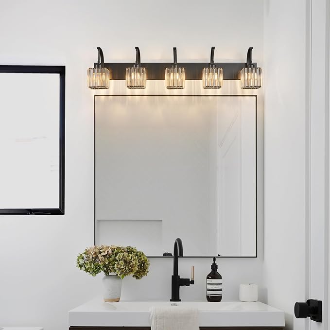 5-Light Crystal Vanity Light, Modern Black Bathroom Wall Sconce - Image 8