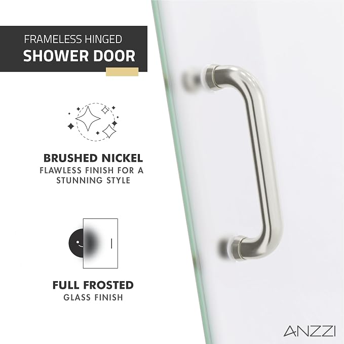 ANZZI 70" x 24" Frameless Frosted Shower Door in Brushed Nickel, Passion Water - Image 7