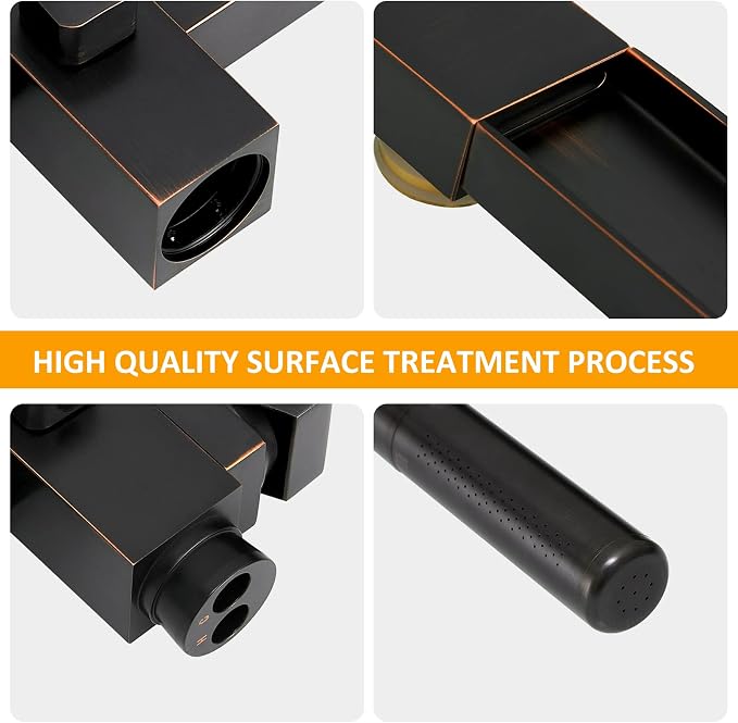 BESy Freestanding Bathtub Faucet Waterfall Tub Filler Oil Rubbed Bronze Floor - Image 5