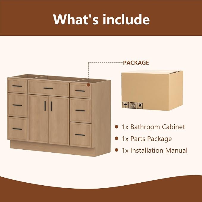 48 Inch Bathroom Vanity Without Sink, Freestanding Wood Farmhouse Cabinet - Image 9