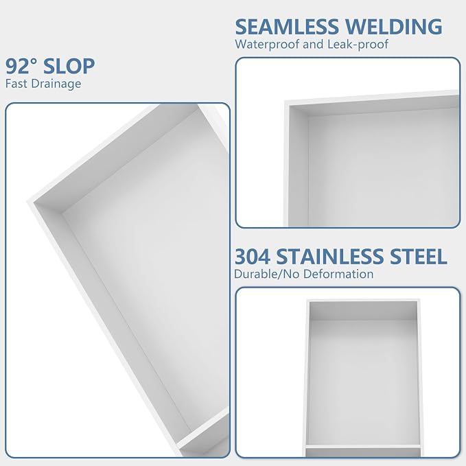 Homevacious 13" X 25" Stainless Steel Shower Niche No Tile Needed Double - Image 6