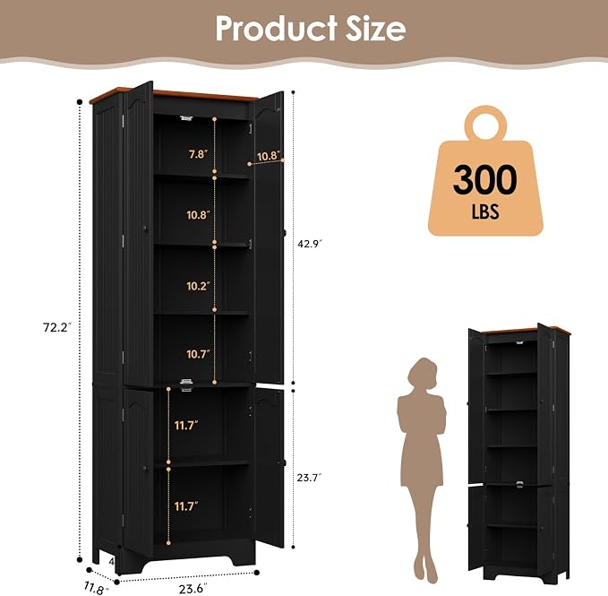 72.2'' Narrow Storage Cabinet, 4 Door Kitchen Cabinet - Image 2