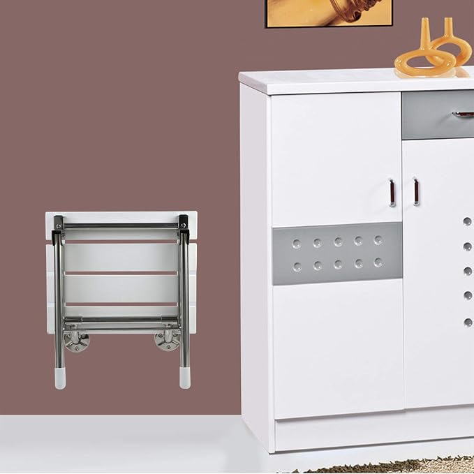 Folding Shower Seat Wall Mounted Bathroom Bathtub Safety Stool Chair, Solid Wood - Image 6