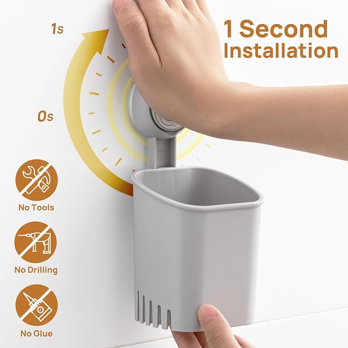 LEVERLOC Powerful Suction Toothbrush Holder 2 Pack, Removable Drill-Free Wall - Image 2