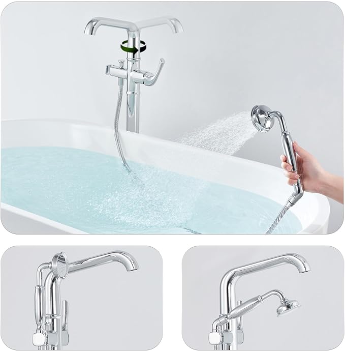 Luxury Free Standing Tub Faucet, Classic Brass Freestanding Bathtub Faucet - Image 3