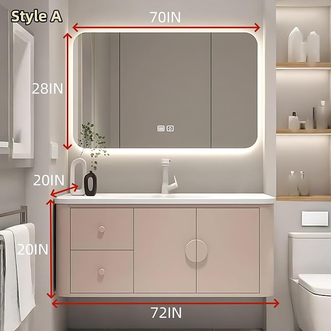 72IN Pink Modern Bathroom Vanity - Image 2