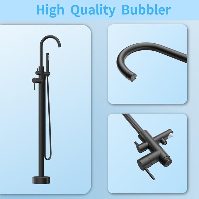 Freestanding Tub Filler Matte Black Floor Mount Bathtub Faucet Bathroom - Image 4