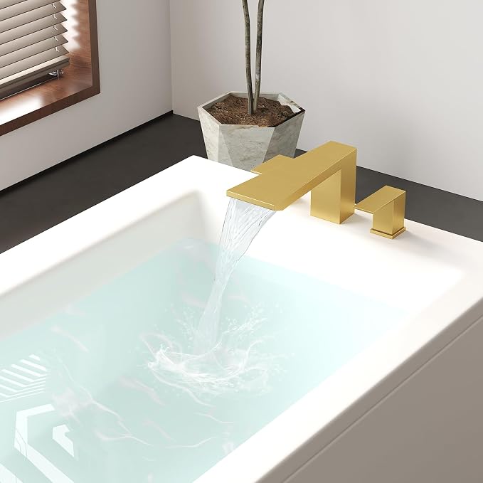 BESy Waterfall Roman Tub Faucets, Deck Mount Bathtub Faucets Set, Garden 3 - Image 3