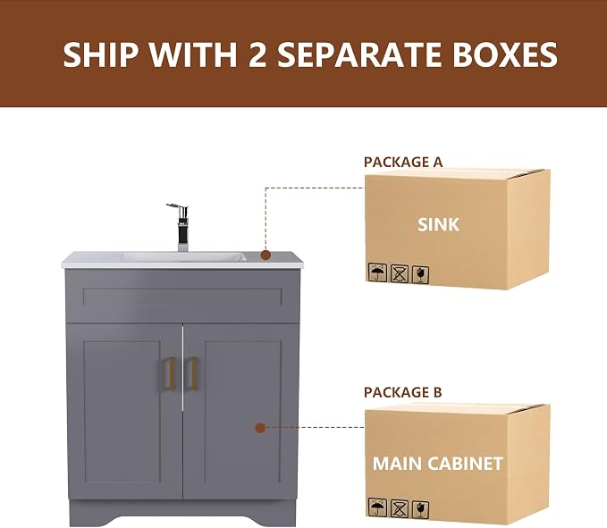 Bathroom 36" Vanity with Ceramic Sink, Wooden Double Door Bathroom Storage - Image 8