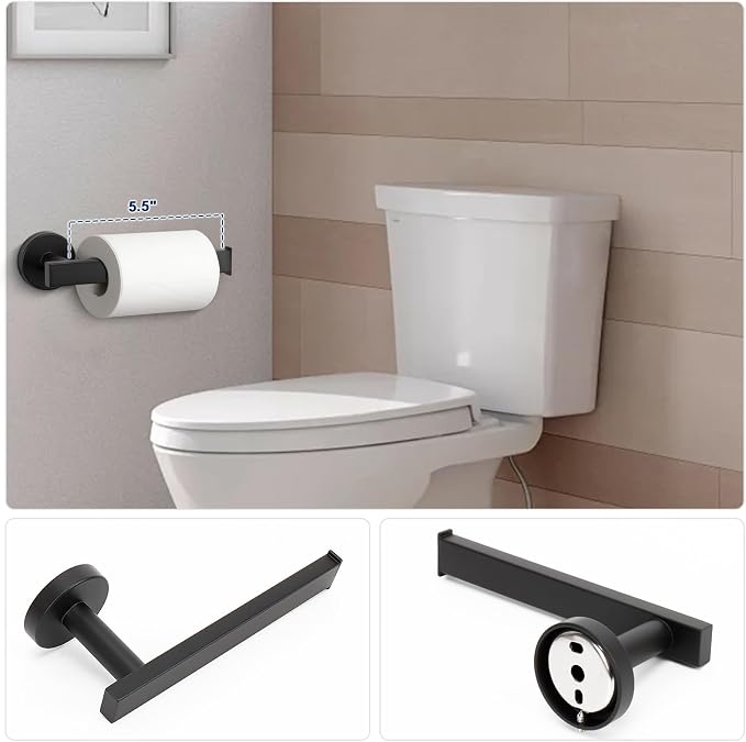 NearMoon 5 Pieces Bathroom Hardware Set 304 Stainless Steel, Square Towel Rack - Image 5