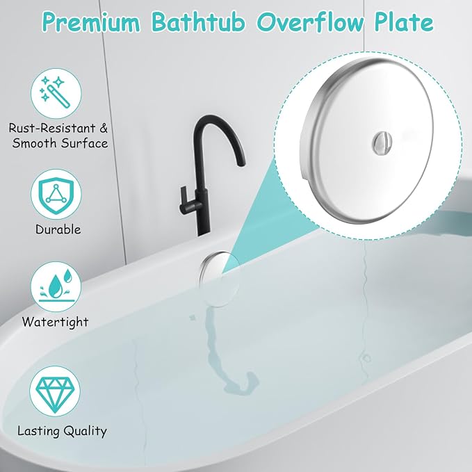 Single Hole Bathtub Drain Cover 1/8", Universal Bathtub Overflow Drain Cover - Image 3