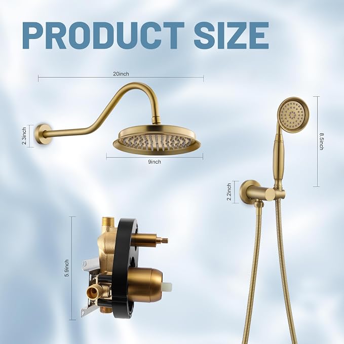 Antique Shower Head Faucet Set, Brushed-Gold Vintage Wall Mount Shower Faucets - Image 7