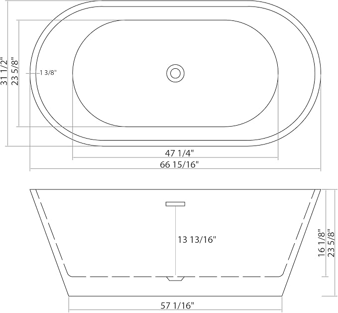 Logmey 67 Inch Freestanding Bathtub White Acrylic Oval Shape Soaking Tub - Image 7