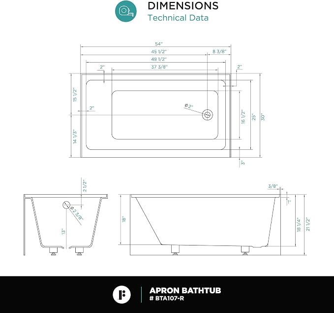 Fine Fixtures Acrylic, Fiberglass Alcove Soaking Bathtub - Image 12