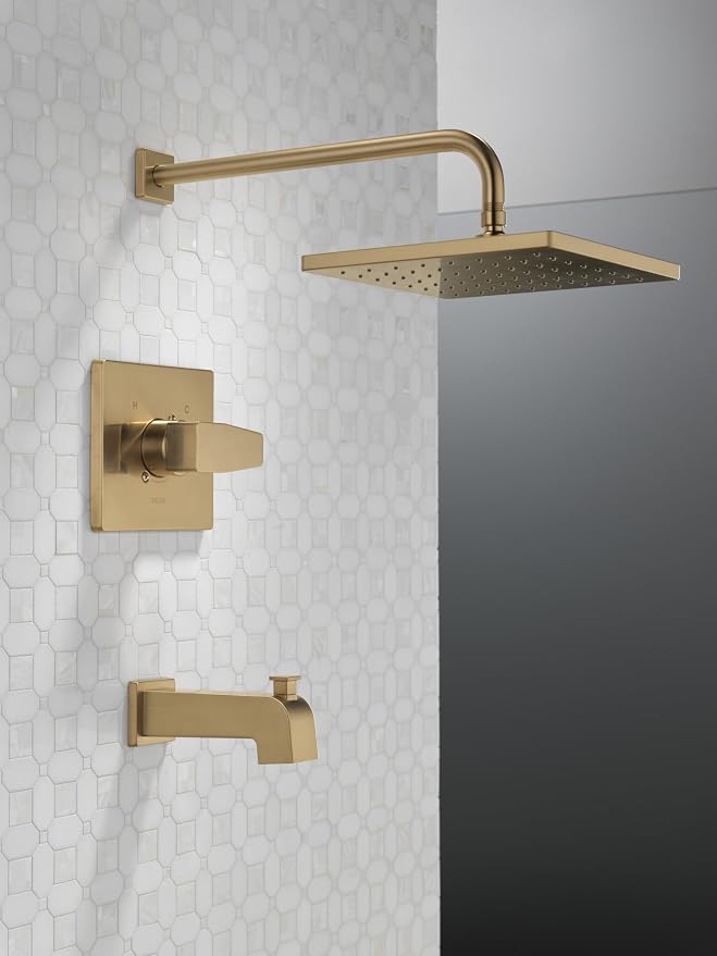 Delta Faucet Modern Raincan Square Single-Function Tub and Shower Trim Kit Gold - Image 8